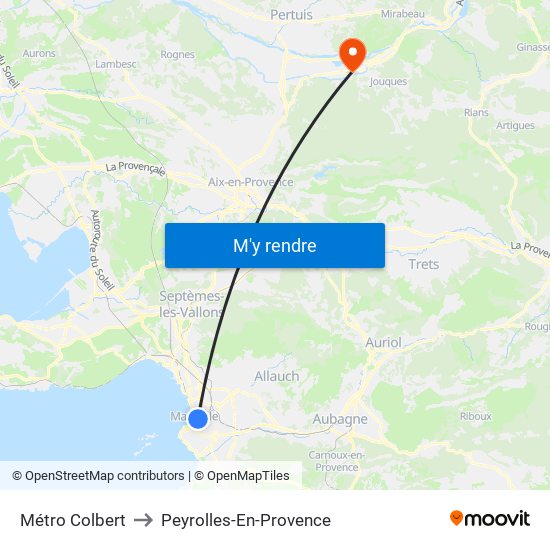 Métro Colbert to Peyrolles-En-Provence map