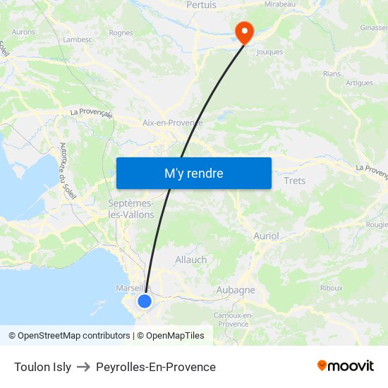 Toulon Isly to Peyrolles-En-Provence map