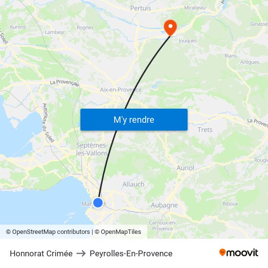 Honnorat Crimée to Peyrolles-En-Provence map