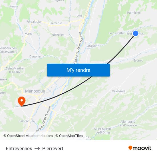 Entrevennes to Pierrevert map