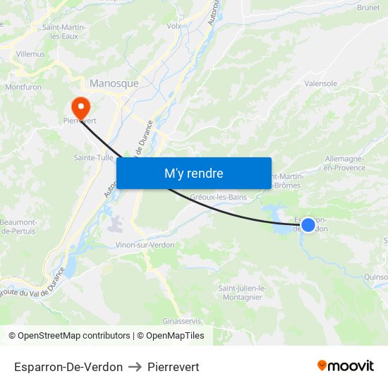 Esparron-De-Verdon to Pierrevert map