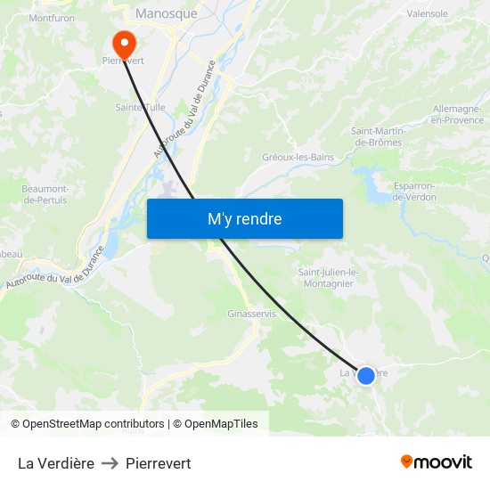 La Verdière to Pierrevert map