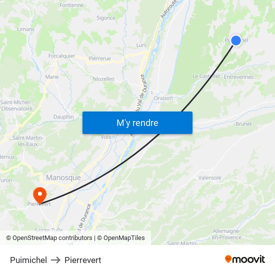 Puimichel to Pierrevert map