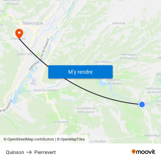 Quinson to Pierrevert map