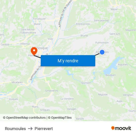 Roumoules to Pierrevert map