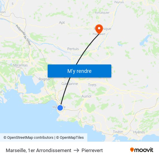 Marseille, 1er Arrondissement to Pierrevert map