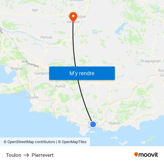 Toulon to Pierrevert map