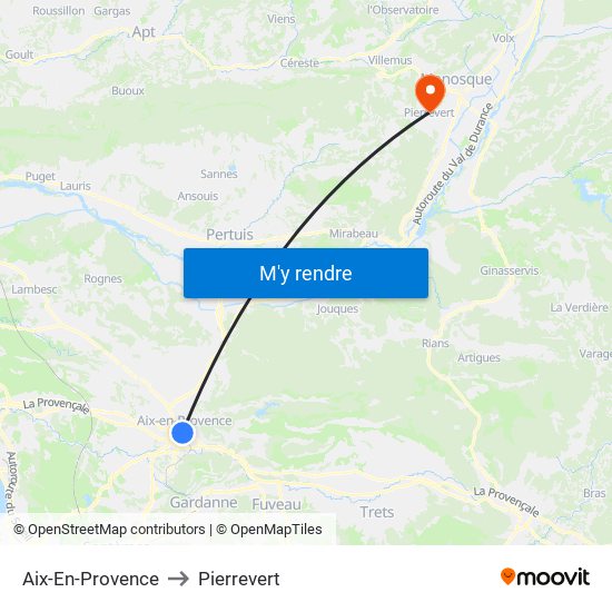 Aix-En-Provence to Pierrevert map
