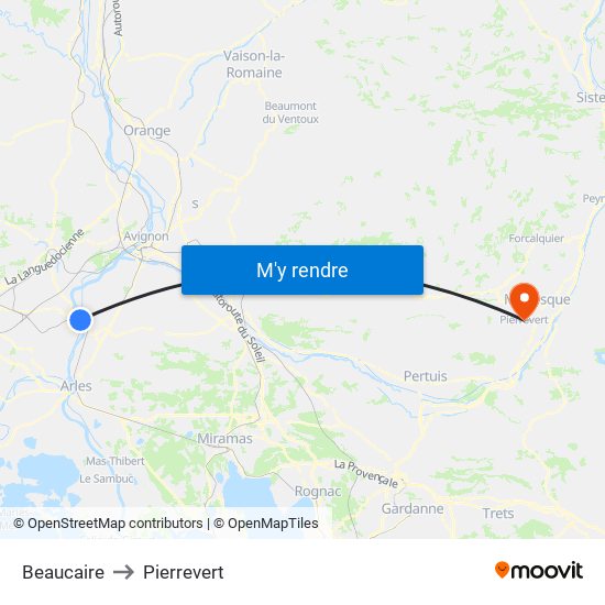 Beaucaire to Pierrevert map