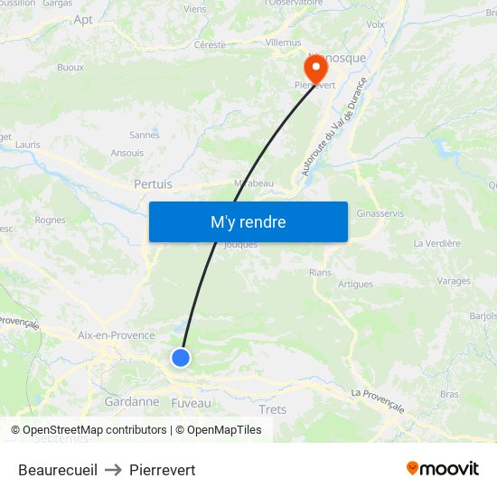 Beaurecueil to Pierrevert map