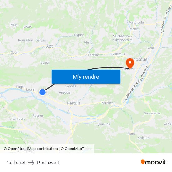 Cadenet to Pierrevert map