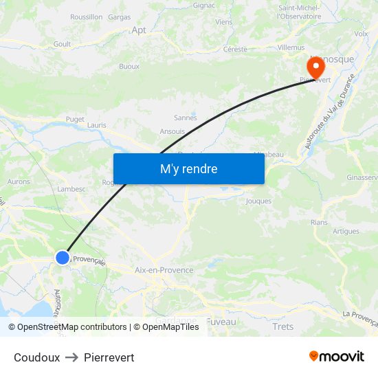 Coudoux to Pierrevert map