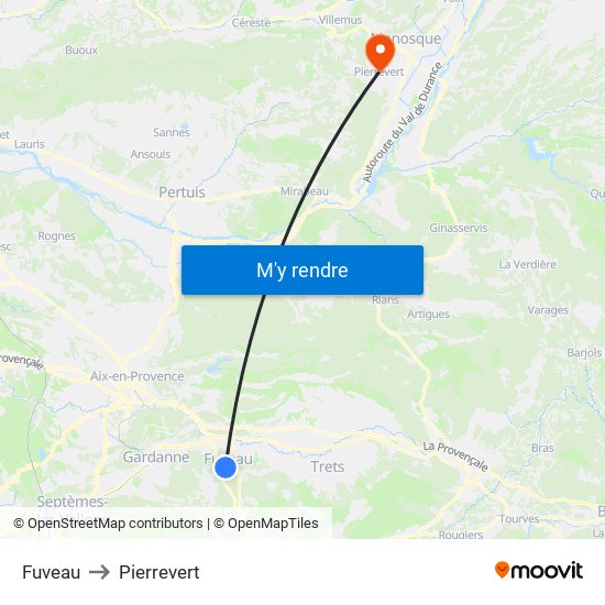 Fuveau to Pierrevert map