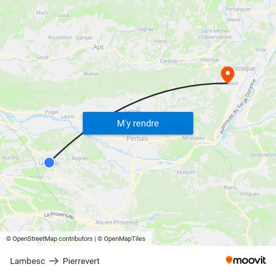 Lambesc to Pierrevert map
