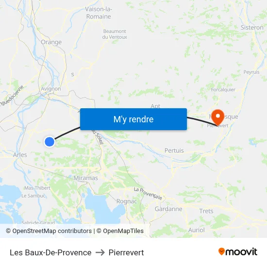 Les Baux-De-Provence to Pierrevert map