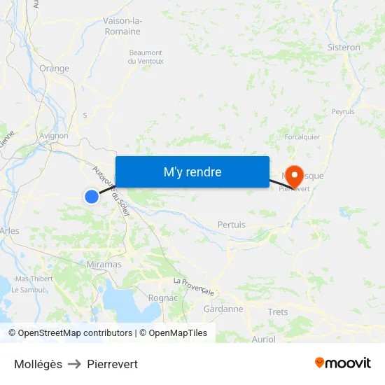 Mollégès to Pierrevert map