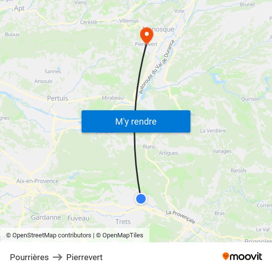 Pourrières to Pierrevert map