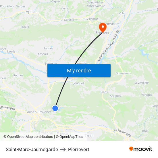 Saint-Marc-Jaumegarde to Pierrevert map