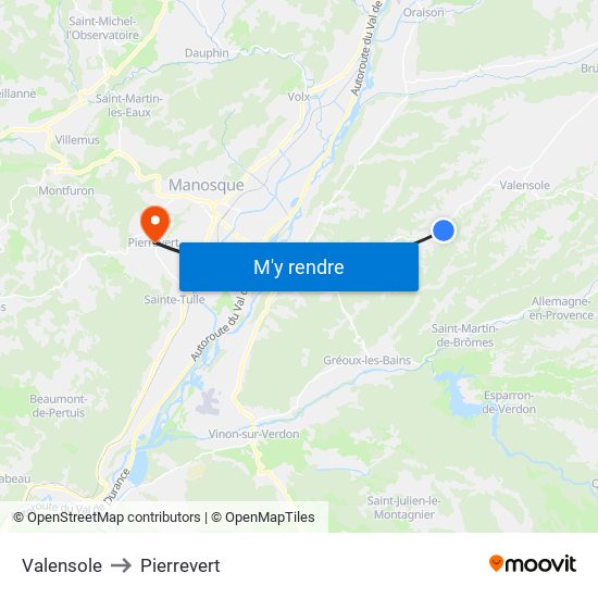 Valensole to Pierrevert map