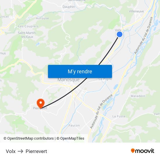 Volx to Pierrevert map