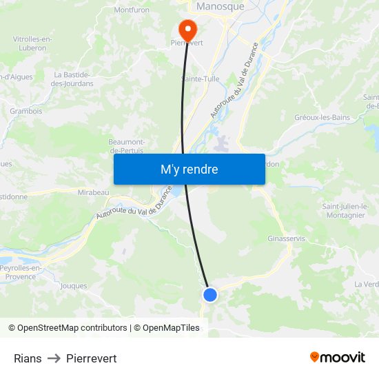 Rians to Pierrevert map