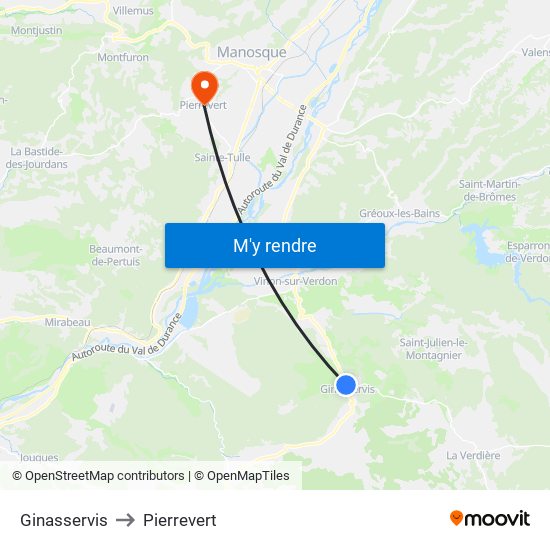 Ginasservis to Pierrevert map