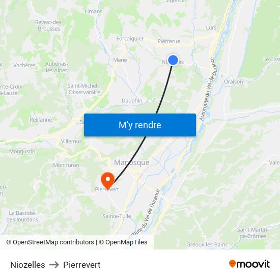 Niozelles to Pierrevert map