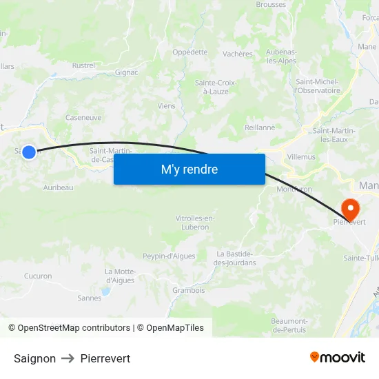 Saignon to Pierrevert map