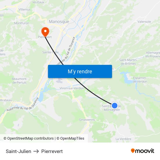 Saint-Julien to Pierrevert map