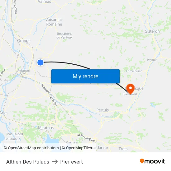 Althen-Des-Paluds to Pierrevert map