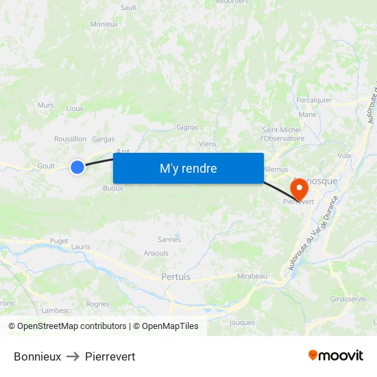 Bonnieux to Pierrevert map