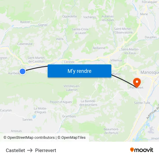 Castellet to Pierrevert map