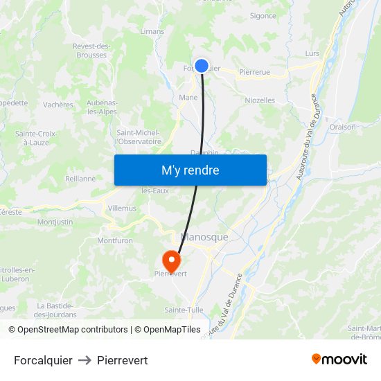 Forcalquier to Pierrevert map