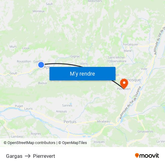 Gargas to Pierrevert map