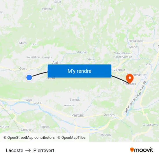 Lacoste to Pierrevert map