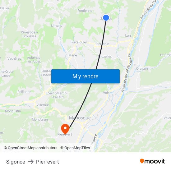 Sigonce to Pierrevert map