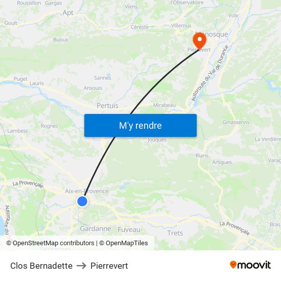 Clos Bernadette to Pierrevert map