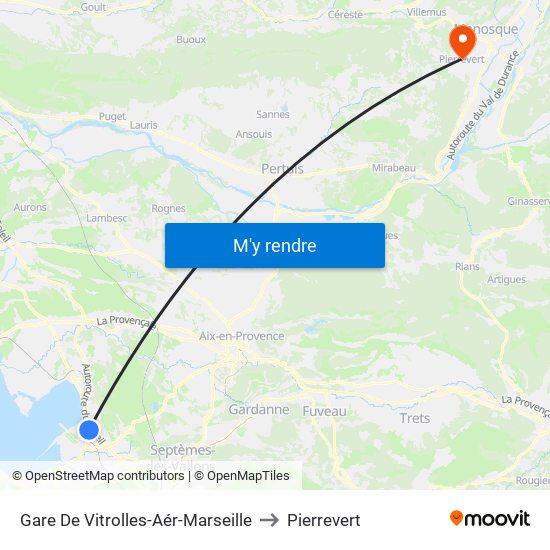 Gare De Vitrolles-Aér-Marseille to Pierrevert map