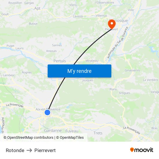 Rotonde to Pierrevert map