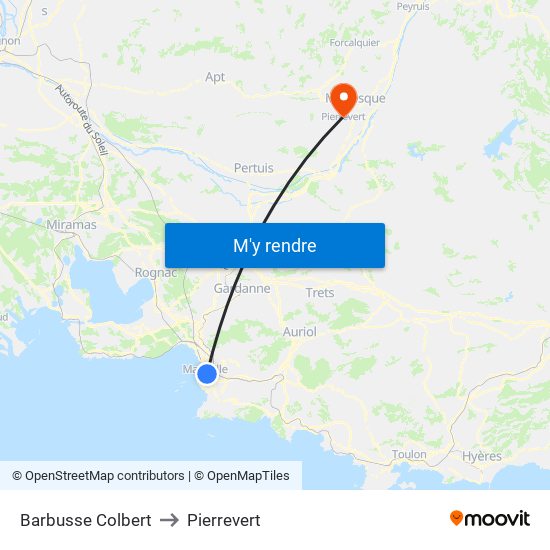 Barbusse Colbert to Pierrevert map