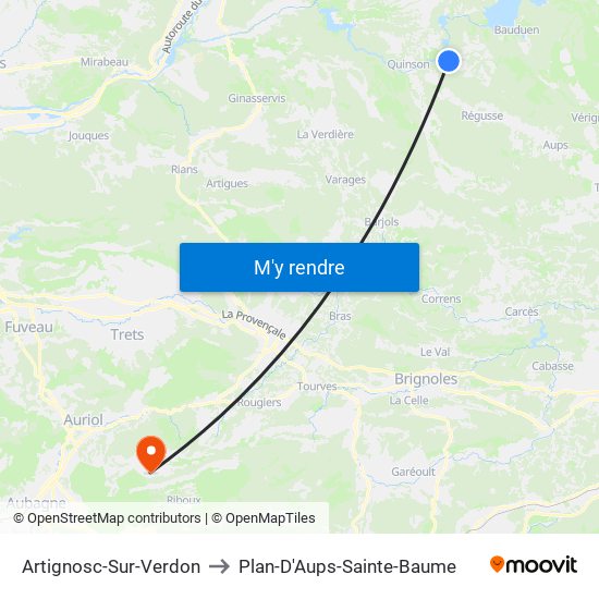 Artignosc-Sur-Verdon to Plan-D'Aups-Sainte-Baume map