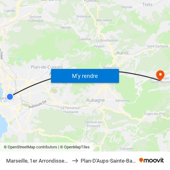 Marseille, 1er Arrondissement to Plan-D'Aups-Sainte-Baume map