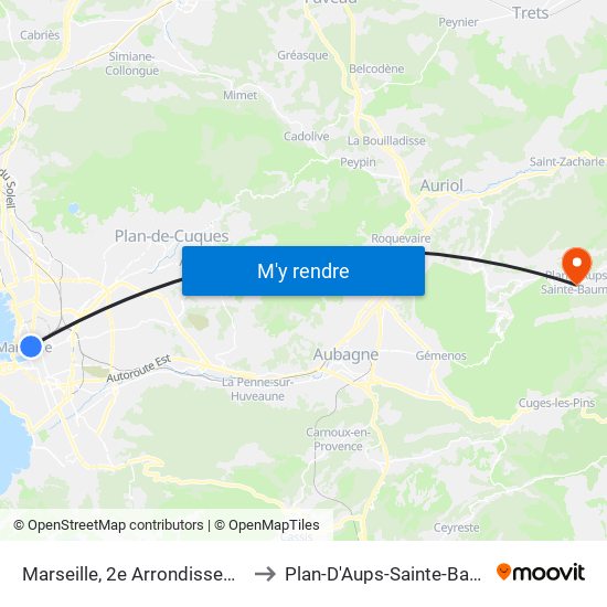 Marseille, 2e Arrondissement to Plan-D'Aups-Sainte-Baume map