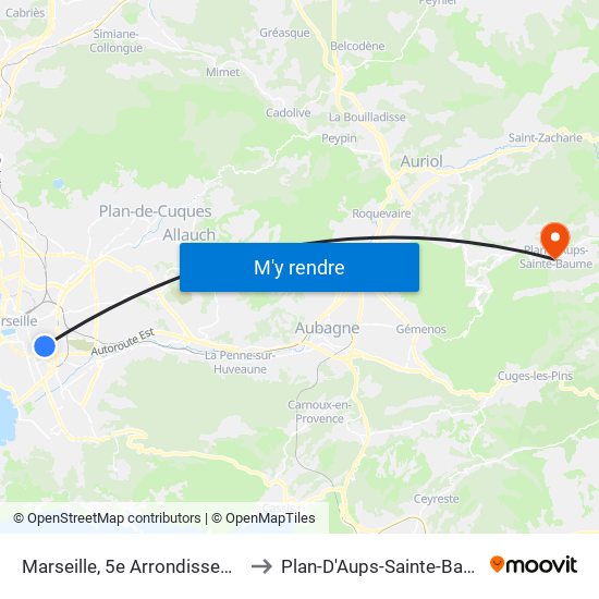 Marseille, 5e Arrondissement to Plan-D'Aups-Sainte-Baume map
