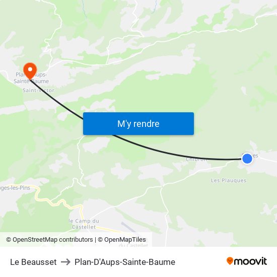 Le Beausset to Plan-D'Aups-Sainte-Baume map