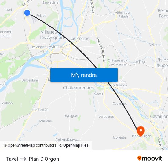 Tavel to Plan-D'Orgon map
