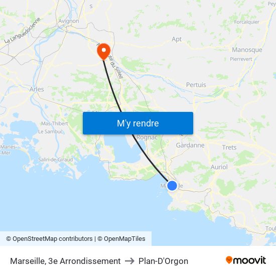 Marseille, 3e Arrondissement to Plan-D'Orgon map