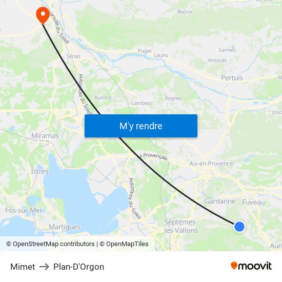 Mimet to Plan-D'Orgon map