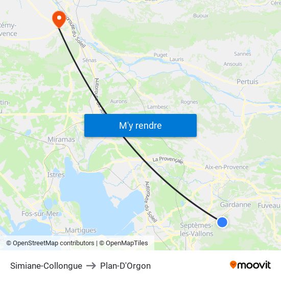 Simiane-Collongue to Plan-D'Orgon map