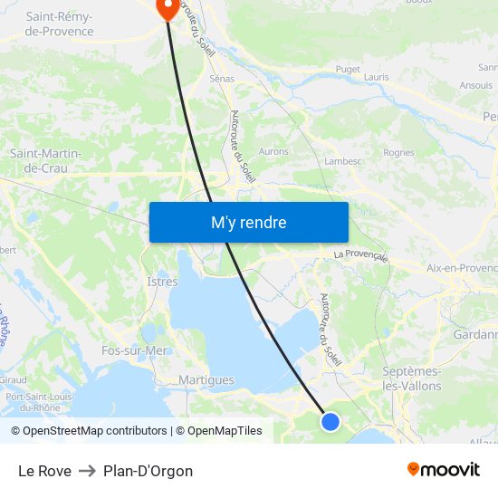 Le Rove to Plan-D'Orgon map